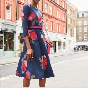 Floral Navy Dress with Pink Accents